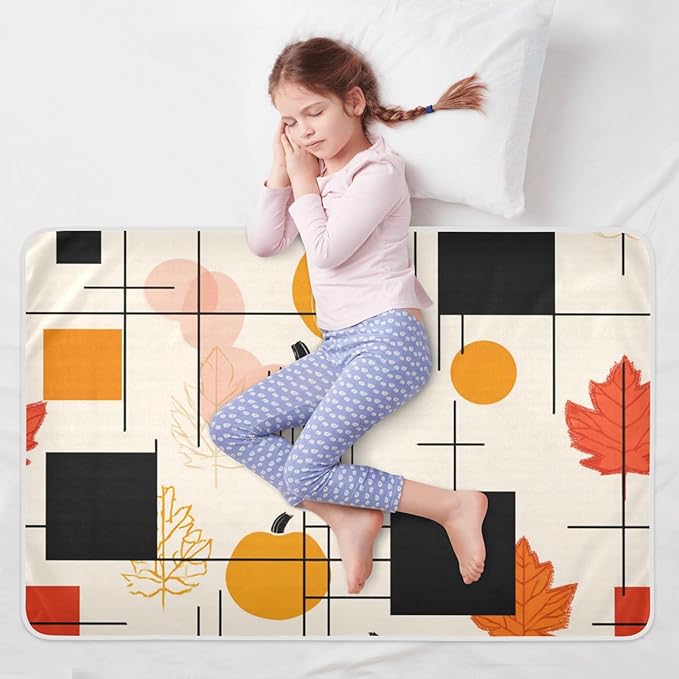 Waterproof Bed Pad Reusable Changing Pad Toddler Mattress Protector Large Pee Pad Baby Diaper Pad Soft Washable Liner Beige Thanksgiving Pumpkin Maple Leaf