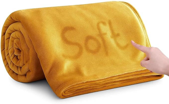 MOONLIGHT20015 Fleece Bed Blanket Queen Size 90x90 inches - 400GSM Anti-Static Lightweight Super Soft Fluffy Fuzzy Plush Blankets Cozy Microfiber Blankets for Couch, Bed, Sofa (Queen, Ochre)