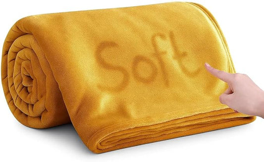 MOONLIGHT20015 Fleece Bed Blanket Queen Size 90x90 inches - 400GSM Anti-Static Lightweight Super Soft Fluffy Fuzzy Plush Blankets Cozy Microfiber Blankets for Couch, Bed, Sofa (Queen, Ochre)
