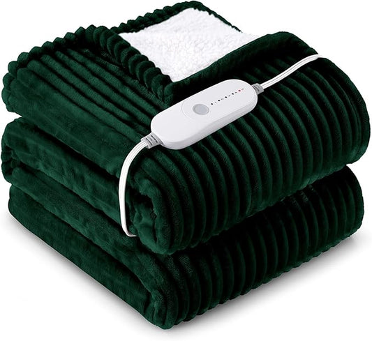 HYLEORY Heated Blanket Electric Full Size, Soft Flannel Sherpa Heater 5 Heat Settings and 10 Hours Auto Shut-Off Heating Blanket ETL Certification Over-Heat Protection Machine Washable,Green