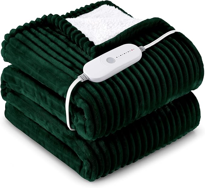 HYLEORY Heated Blanket Electric Throw, Soft Flannel Sherpa Heater 5 Heat Settings and 3 Hours Auto Shut-Off Heating Blanket ETL Certification Over-Heat Protection Machine Washable,Green