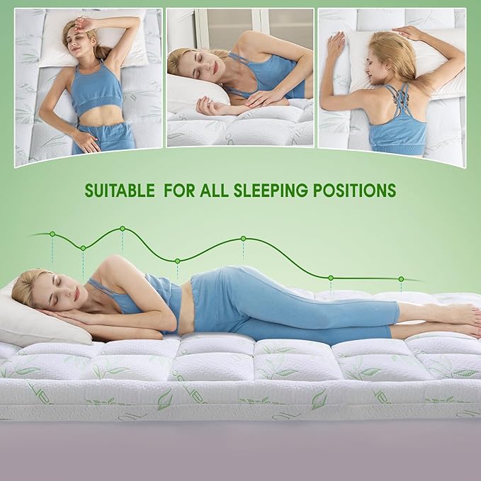 WhatsBedding King Mattress Topper, Soft Pillow Top Mattress Topper with Deep Pocket Fits 8–21 Inch,7D Spiral Fiber Filling, Bamboo Viscose Air Layer Mattress Topper King.