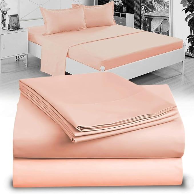 Full XL 100% Microfiber Double Brushed Sheet Set - Extra-Soft, Breathable & Wrinkle-Free - 15" Deep Pockets, 54" x 80" - Ideal for Extra Long Full Beds - 4PC Set (Full XL, Peach)