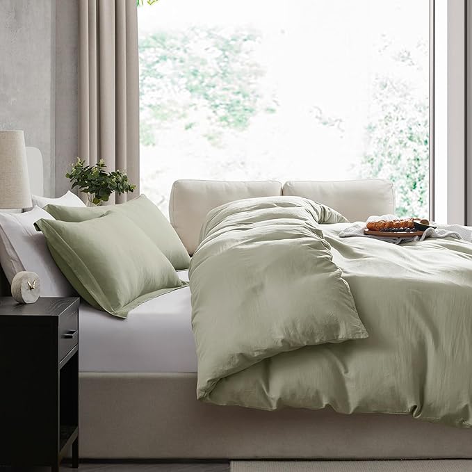Nestl Light Sage Duvet Cover Full Size - Soft Prewashed Full Size Duvet Cover Set, 3 Piece, with Zipper Closure, 1 Duvet Cover 80x90 inches and 2 Pillow Shams