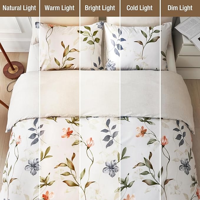 Lekesky Boho Duvet Cover King Size, King Comforter Cover White Floral Printed Duvet Cover Set, 3 Pieces Soft Microfiber Bedding Set with Zipper and 2 Pillowcases (King, 104"x90")