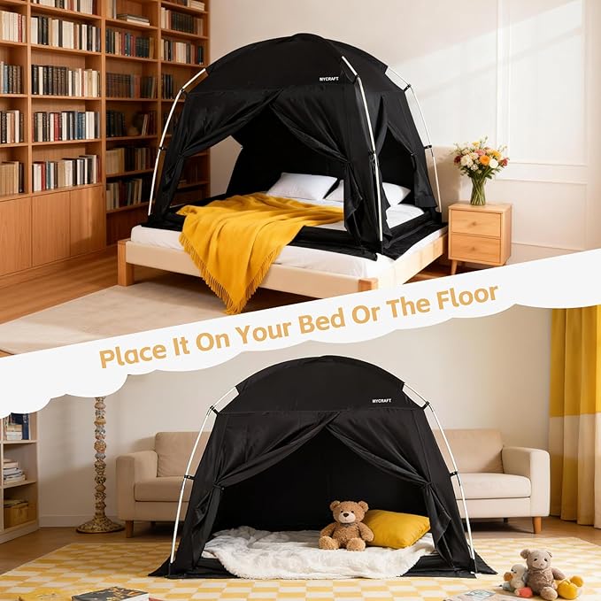 Bed Tents Canopy Bed–Privacy Dream Tent for Cozy Indoor Sleeping, Light-Reducing,and Breathable, with 4 Doors Floor Tent Bed–Available in Twin, Full, and Queen Sizes