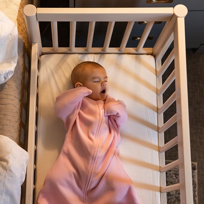 SleepingBaby Zipadee-Zip Transition Swaddle - Cozy Fleece Wearable Blanket with Two-Way Zipper for Baby Sleep - Rose Pink, Large (12-24 Month)