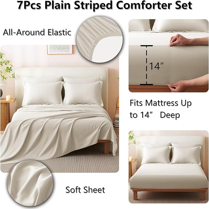 CozyLux Oversized Queen Comforter Set - 7 Pieces Bed in a Bag Beige Comforter Set with Sheets Luxury Bed Set All Seasons, Soft Bedding Set with Down Alternative Comforter, Sheets, Pillowcases & Shams