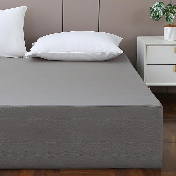 Queen Bed Skirt-Box Spring Cover with 14 Inch Tailored Drop,Wrinkle and Fade Resistant Hotel Wrap Around Bed Skirts,Bed Frame Cover (Wave Pattern Gray, Queen)