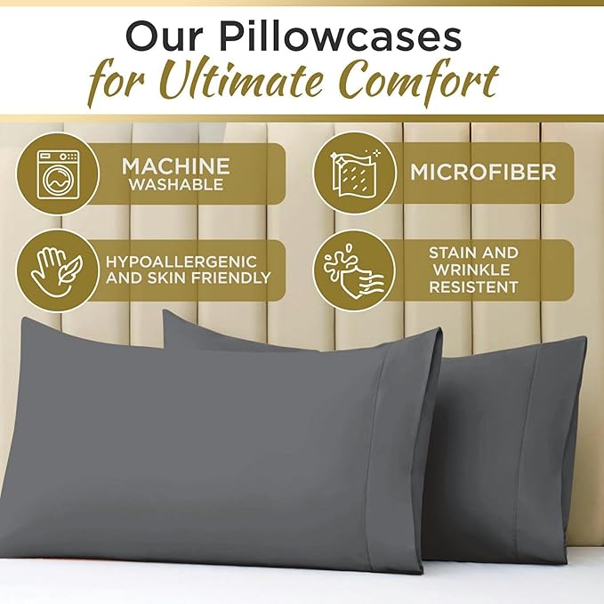 Twin Sheet Set - 1800 Ultra-Soft Microfiber Twin Bed Sheets - Double Brushed - Deep Pockets - Easy Fit – Wrinkle Free - Soft & Comfy 3 Piece Set - Bedding Sheets & Pillowcases (Dark Grey)