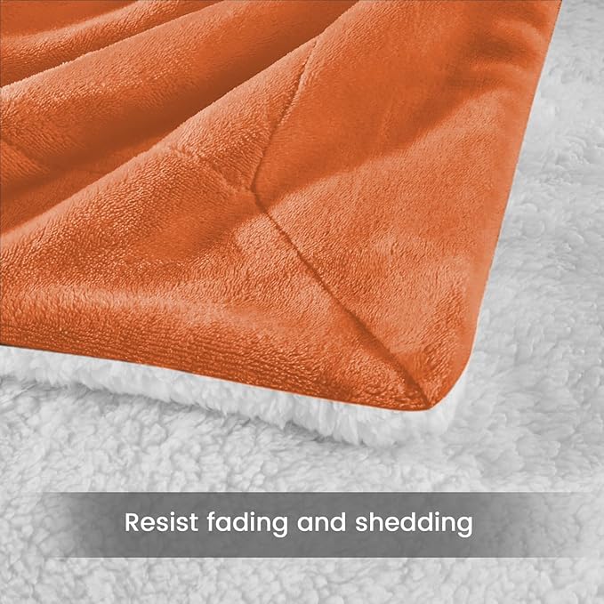 MOONLIGHT20015 Rust Sherpa Fleece Throw Blanket for Bed - Wholesale Bulk Pack of 16 Sherpa Blankets - Soft Fluffy Throw Blankets for Hotels, Guest Bedroom, 50x60 Inches