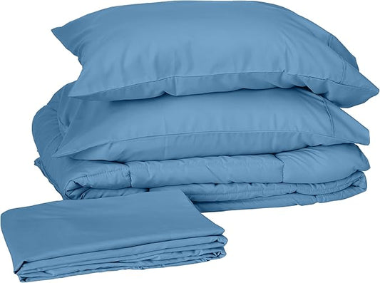 Sweet Home Collection 7 Piece Comforter Set Bag Solid Color All Season Soft Down Alternative Blanket & Luxurious Microfiber Bed Sheets, Denim, Twin XL