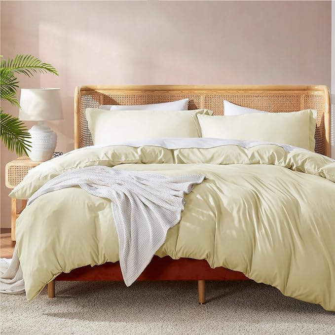 Nestl Vanilla Yellow California King Duvet Cover Sets - Soft Double Brushed Cal King Duvet Cover, 3 Piece, with Button Closure, 1 Duvet Cover 104x98 inches and 2 Pillow Shams