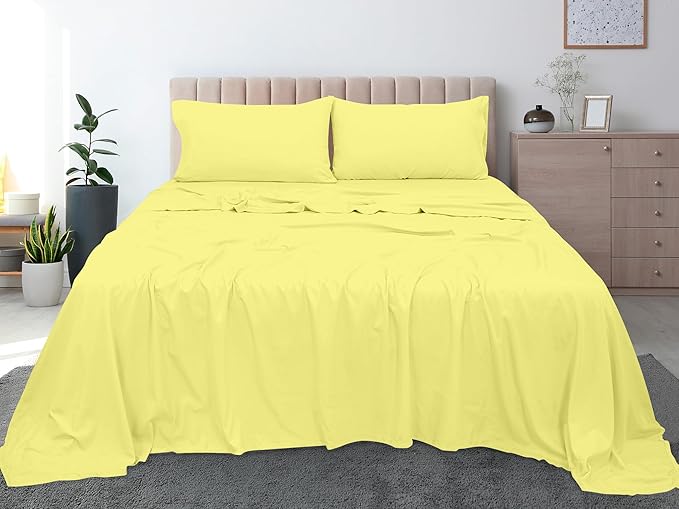 Royale Linens 300 Thread Count 100% Long Staple Combed Cotton Flat Sheet - Super Soft - Top Sheets - Full Flat Sheet Sold Separately - Breathable, Cool & Crisp Percale Sheets Only (Twin XL, Yellow)