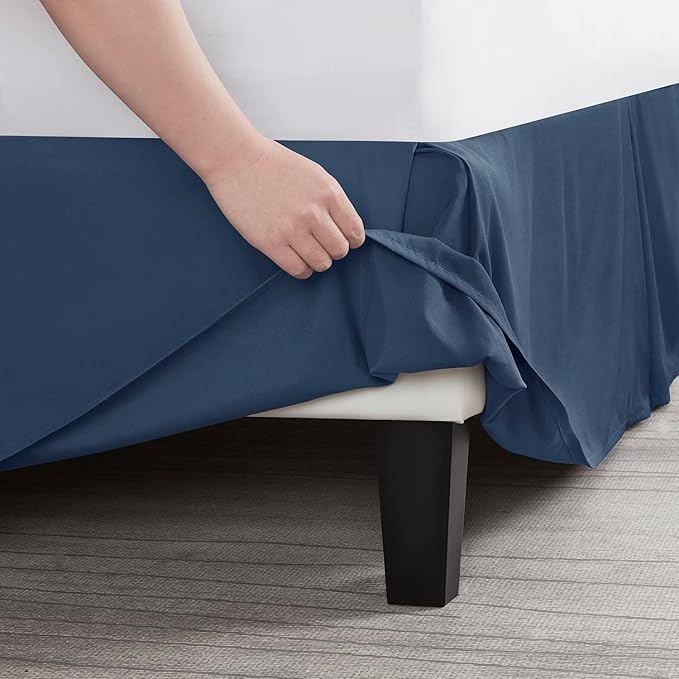 Nestl Navy Blue Full XL Bed Skirt - Full XL Size Bed Skirt 14 Inch Drop - Brushed Microfiber Bed Skirts - Hotel Quality Pleated Bed Skirt - Shrinkage & Fade Resistant