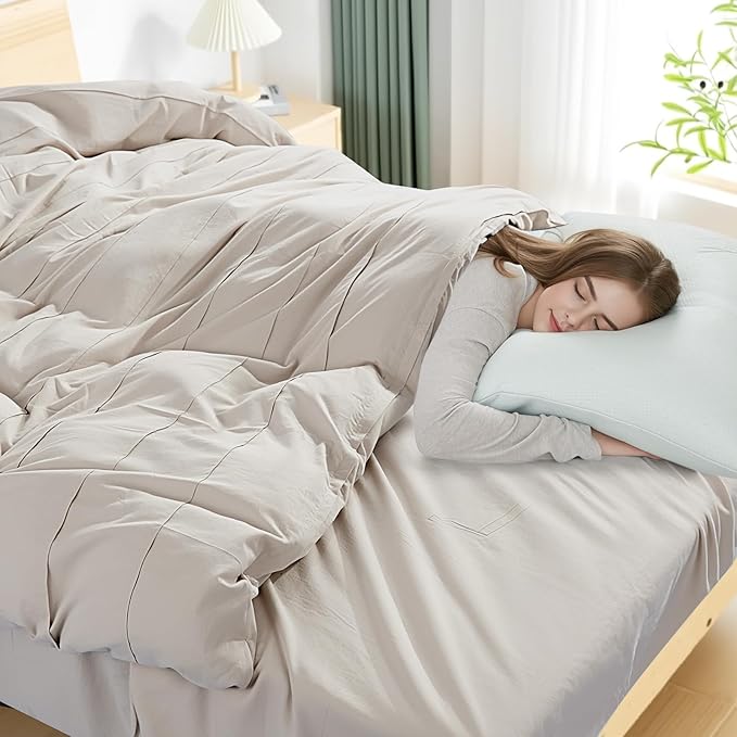 NEXHOME PRO 100% Organic Cotton Duvet Cover Super King Size, Linen Like Pleated Textured Tannish Linen Grey Duvet Cover Set, 3pc Bedding Set with Zipper Closure, Soft,108"x98", No Comforter