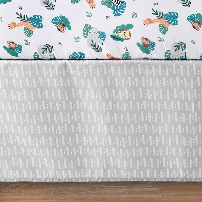 The Peanutshell 3 Piece Baby Crib Bedding Set for Boys & Girls - Newborn, Infant & Toddler Nursery Bed Set Decor with Fitted Crib Sheet, Dust Ruffle, Crib Comforter - Safari Adventures