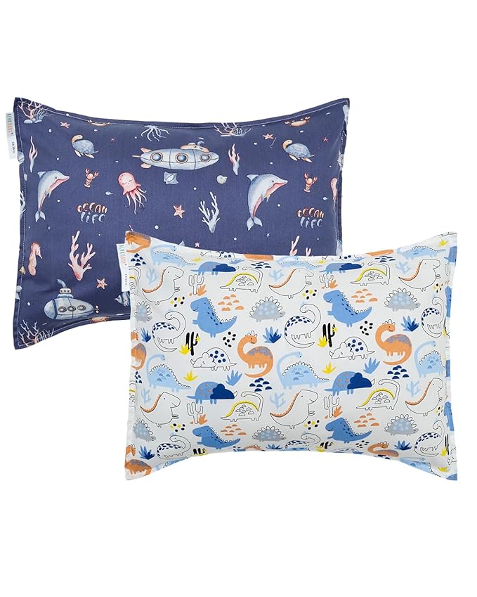 ALVABABY Toddler Pillowcases 2 Pack Organic Cotton Kids Pillow Cover Fit 13"x 18" or 12"x19" Envelope for Girl Boy Sleepy Travel