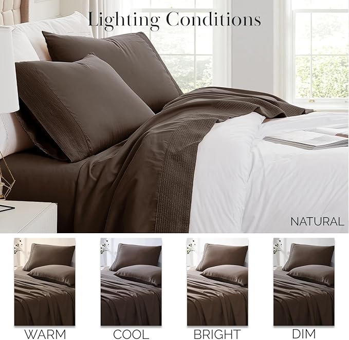 Southshore Fine Living 4-Piece King Size Sheets Set, Deep Pocket Sheets with 1 Fitted Sheet, 1 Flat Sheet, 2 Pillow Cases, Chocolate Brown