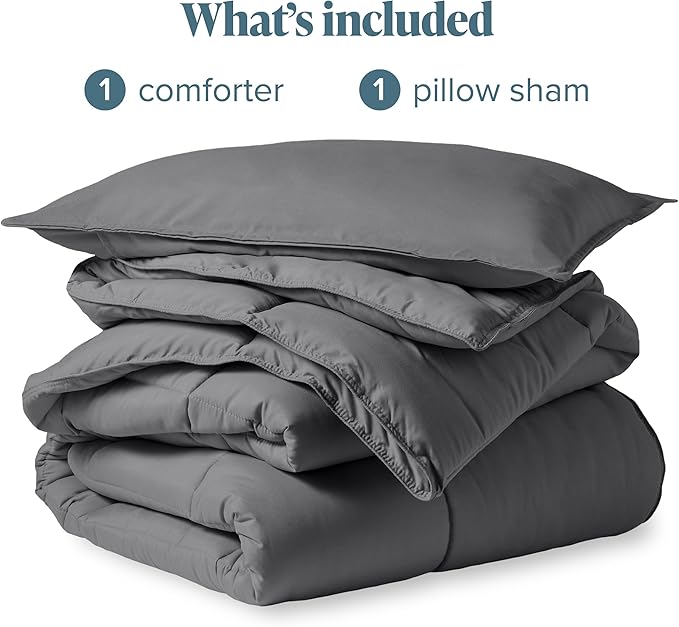 Bare Home Comforter Set - Twin Extra Long Size - Ultra-Soft - Goose Down Alternative - Premium 1800 Series - All Season Warmth (Twin/Twin XL, Grey)