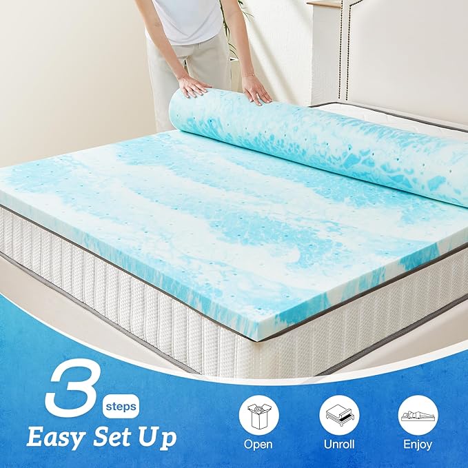 Mattress Topper Twin XL, 3 Inch Thick Memory Foam Gel Infused Cooling Toppers Pad for Twin XL Size Bed, Sleeper Sofa, RV, Camper, CertiPUR US Certified, Ventilated and Breathable