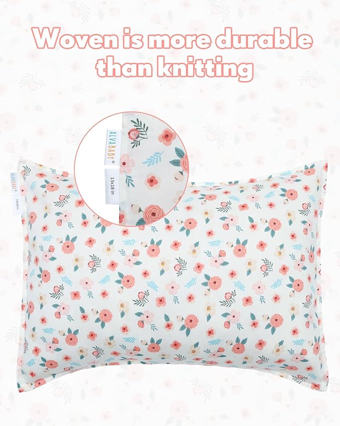 ALVABABY Toddler Pillowcases 2 Pack Organic Cotton Kids Pillow Cover Fit 13"x 18" or 12"x24" Envelope for Girl Boy Sleepy Travel