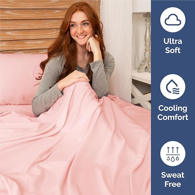 Full 6 Piece Sheet Set - Comfy Breathable & Cooling - Ultra-Soft Hotel Luxury Bedding Set with 8-16 Inch Deep Pockets - 1 Flat & 1 Fitted Sheet & 4 Pillowcases - Wrinkle Free & Easy Care - Baby Pink