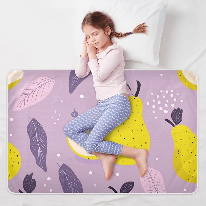Waterproof Bed Pad Reusable Changing Pad Toddler Mattress Protector Large Pee Pad Baby Diaper Pad Soft Washable Liner Purple Cute Pears Leaves and Dots