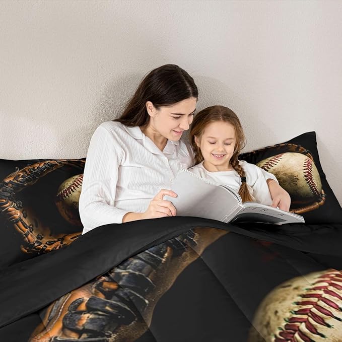 Erosebridal Baseball Comforter Set King Size Sports Game Bedding Baseball Player Duvet Insert for Kids Boys Teens Retro Style Quilt for Room Dorm Decorative, Brown Down Comforter