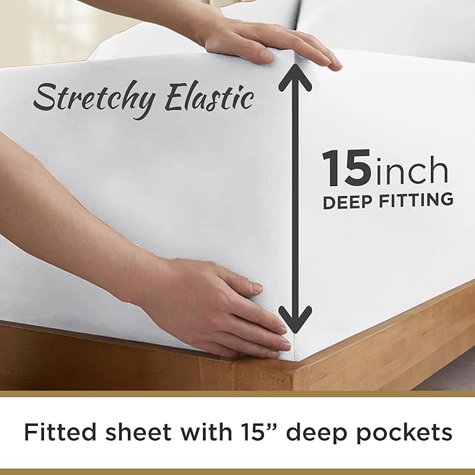 Full XL 100% Microfiber Double Brushed Sheet Set - Extra-Soft, Breathable & Wrinkle-Free - 15" Deep Pockets, 54" x 80" - Ideal for Extra Long Full Beds - 4PC Set (Full XL, White)