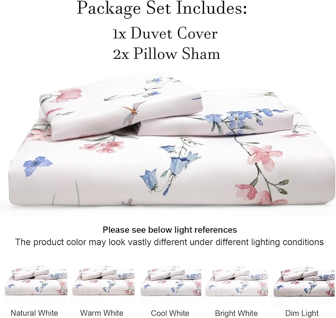 PHF Ultra Soft Floral Duvet Cover King Size, Printed Garden Bedding Set 3 Pieces, Comfy Durable Farmhouse Duvet Cover Set with 2 Pillow Shams, Zipper Closure and 8 Ties, 104"x90", White & Pink