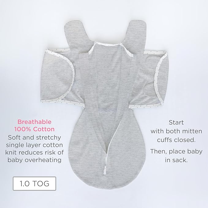 SwaddleDesigns Omni Swaddle Sack Arms Up Half-Length Sleeves & Mitten Cuffs, Easy Swaddle Transition, Sterling Dots, 0-3 Mo