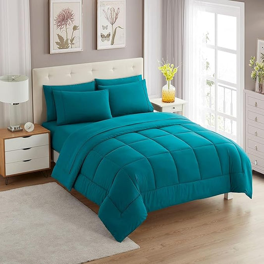 California King Comforter Set - Soft & Breathable 7-Piece Bedding Collection - 1 Comforter, 1 Fitted Sheet, 1 Flat, 4 Pillowcases - Deep Pocket - Premium Quality - Ideal for All Seasons, Teal