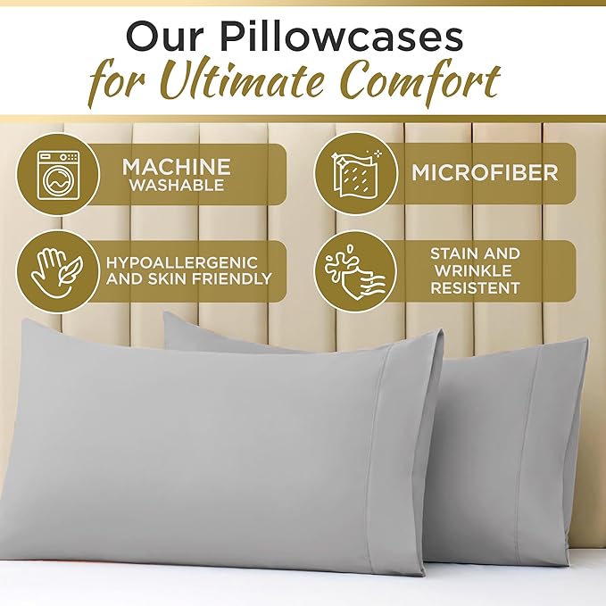 Twin Sheet Set - 1800 Ultra-Soft Microfiber Twin Bed Sheets - Double Brushed - Deep Pockets - Easy Fit – Wrinkle Free - Comfy - 3 Piece Set - Camp, Cot Bedding Sheets & Pillowcases (Twin, Light Grey)