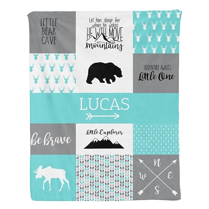 Custom Baby Blanket with Name, Thin Breathable Custom Blanket for Kids Soft Flanne Swaddle Blankets Personalized Baby Gifts for Infant Newborn Shower, Blue Fog