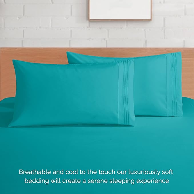 Elegant Comfort Luxurious 1500 Premium Hotel Quality Microfiber 4-Piece Sheet Set, 18-24 Inches Deep - Extra Deep Pocket Sheets - Ultra Soft 4PC Deep Pocket Sheets, King, Turquoise
