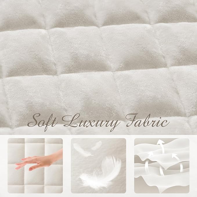 Luxury Velvet Quilt Set Queen Size, Comforter Set with Pillow Shams, Soft Lightweight Bedspread Coverlet Bedding Sets for All Seasons, Beige