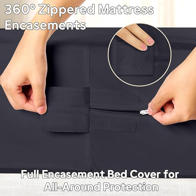 Twin Waterproof Mattress Protector (8”-10” Depth) – Zippered Six-Sided Mattress Encasement Bed Cover, Noiseless Breathable Twin Mattress Cover, Machine Washable Waterproof Bed Protector, Black