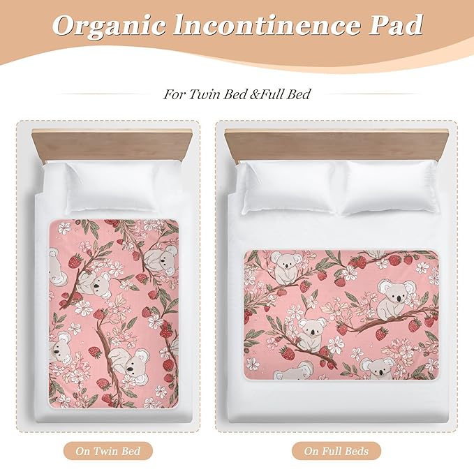 Waterproof Bed Pad Reusable Changing Pad Toddler Mattress Protector Large Pee Pad Baby Diaper Pad Soft Washable Liner Pink Koala Floral Strawberries Leaves