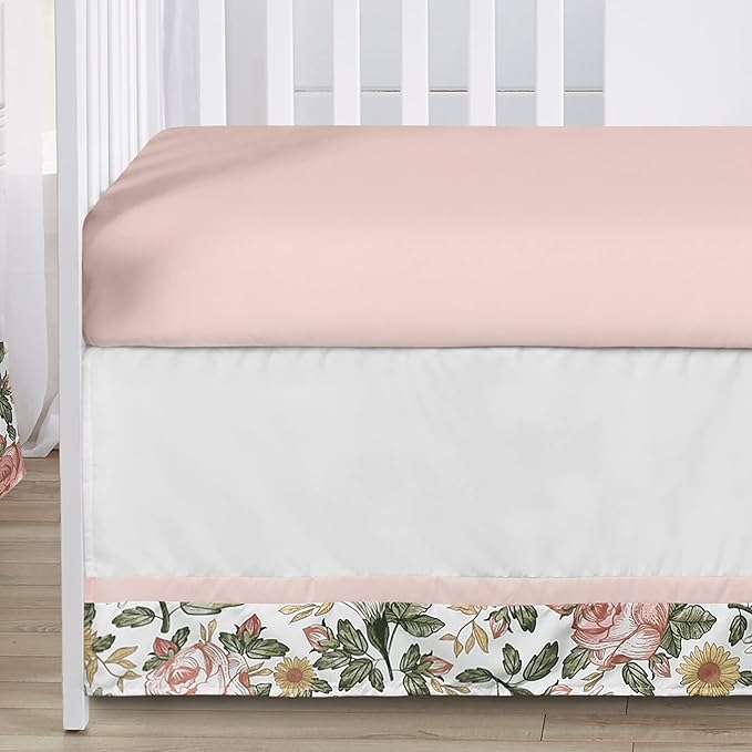 Sweet Jojo Designs 5-Piece Baby Crib Bedding Set (Boho Vintage Floral) for Girls, Infants/Nursery incl. Blanket, Fitted Sheet and Crib Skirt (Bohemian, Shabby Chic, Rose Flower, Farmhouse, Pink/Green)