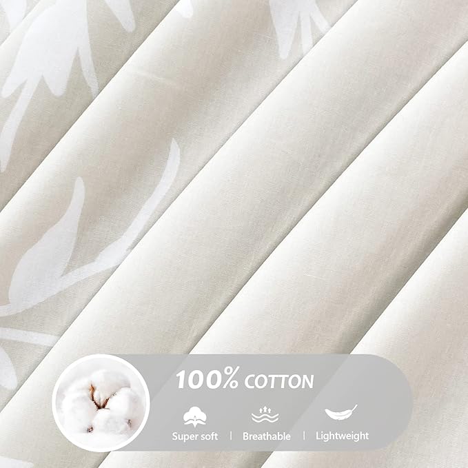 Style Quarters 3PCS Duvet Cover Set with White Leafy 100% Cotton Silhouettes Duvet Cover King Size Machine Washable Includes 1 Duvet Cover + 2 Shams (King)