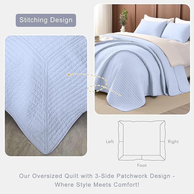 Lady Ann Light Blue Oversized King Bedspreads 120x120, Extra Large 3PCS Oversized King Quilt Set for Bed, Lightweight & Ultra-Soft Farmhouse Bedspreads & Coverlets