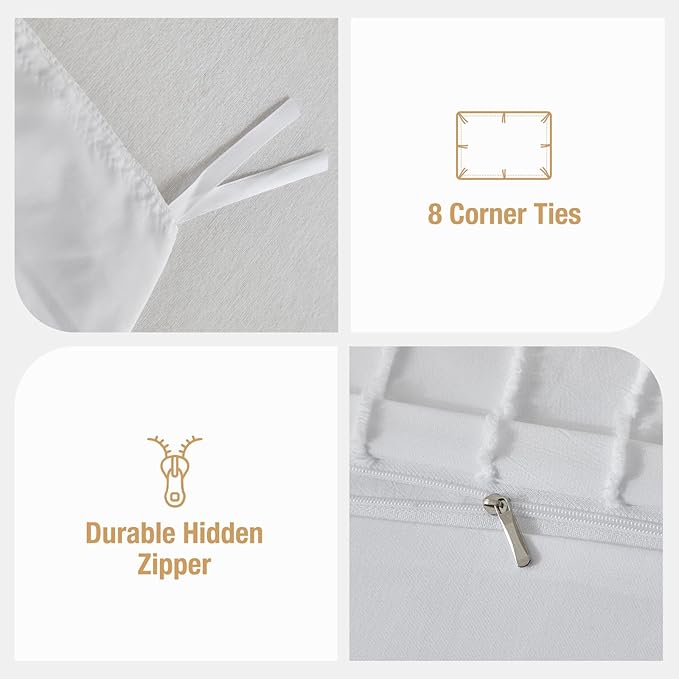 Lekesky White Duvet Cover Queen Size, Striped Tufted Textured Queen Duvet Cover Set 3pcs Ultra Soft Microfiber Breathable Shabby Chic Boho Bedding Sets with Zipper Ties (No Comforter)