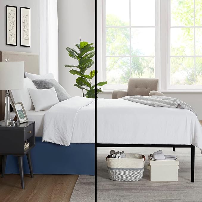 Nestl Navy Blue Bed Skirt Cal King Size - Cal King Bed Skirt 14 Inch Drop - Brushed Microfiber Bed Skirts - Hotel Quality Pleated Bed Skirt - Shrinkage & Fade Resistant