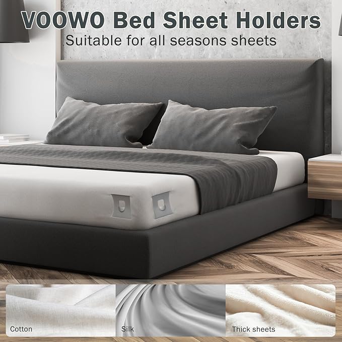 VOOWO Bed Sheet Holders For Corners - Bed Lock Sheet Holder Keep Sheets Firm & Tight, Heavy Duty Fitted Sheets Corner Holders, Mattress Corner Clips Bedsheet Gripper For King Queen Size Beds, Set of 4