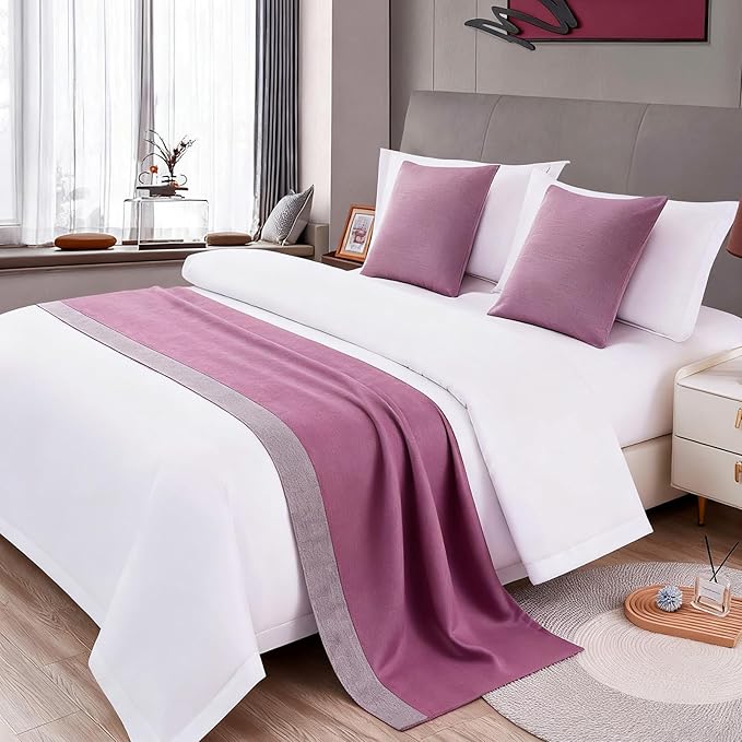Patchwork Bed Runner King Lavender and Grey Bed Scarf for King Purple Durable Reversible Quilted Runner Decorative for Hotel Bedroom (95 x 20 in, 1 Piece)