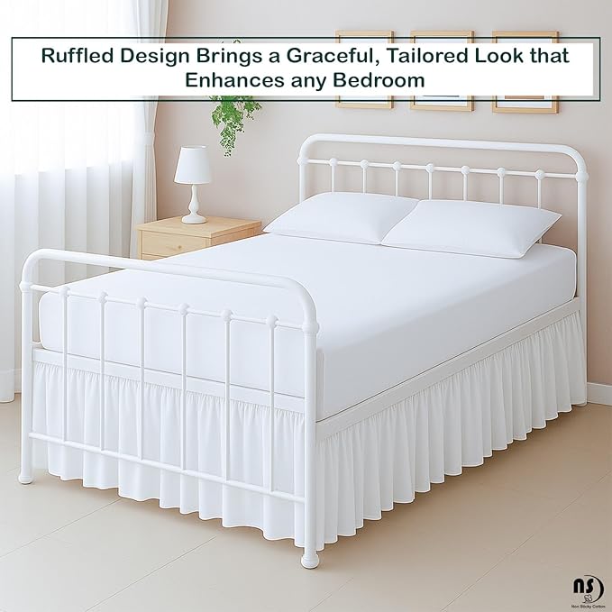 Premium Microfiber King Ruffled Bed Skirt, 18” Drop with Split Corners, Soft Wrinkle Free Bedskirt with Platform, Solid White Dust Ruffle for 78" x 80" Mattress