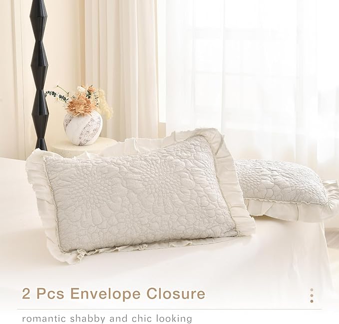 Masaca Oversized King Bedspread 128"x120",Wheat Ruffled Shabby Farmhouse King Quilt Bedding Set Oversized,3 Pieces Soft Lightweight Crinkled Extra Large Bedspread & Coverlet Sets for All Season