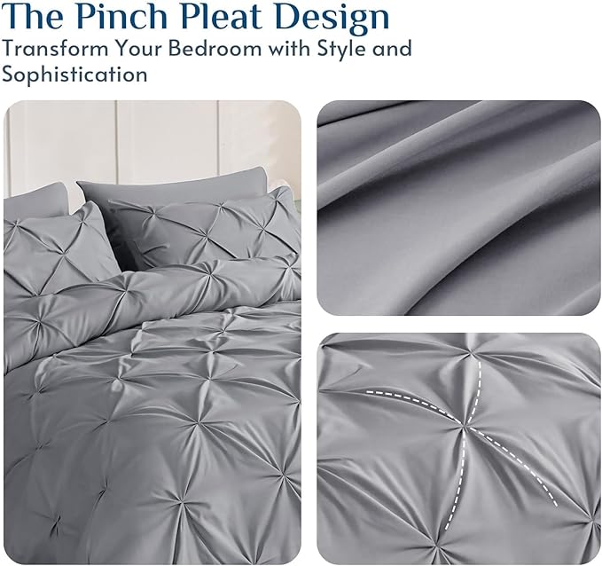 JOLLYVOGUE Twin Comforter Set 5 Pieces - Bed in a Bag Twin for All Season, Pintuck Bedding Comforter Sets with Comforter, Flat Sheet, Fitted Sheet and Pillowcases & Shams, Light Grey