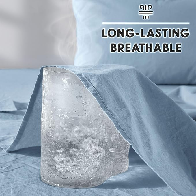 SONORO KATE 100% French Pure Linen Sheets, Breathable and Durable Linen King Size Sheets, Anti-Tear Linen Bed Sheets, Machine Washable, 16 Inch Deep Pocket - 4 Piece (Dusty Blue, King)